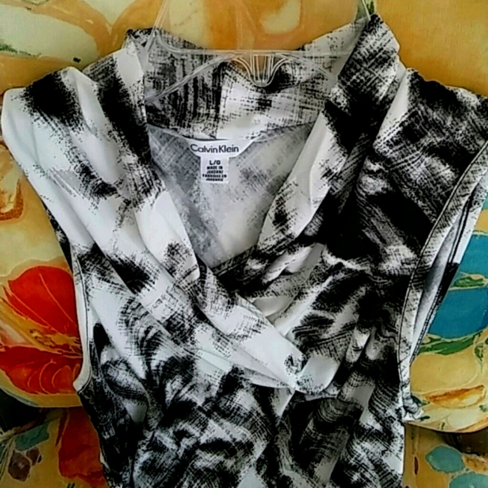 CALVIN KLEIN sleeveless top-Black-white-grey-Large